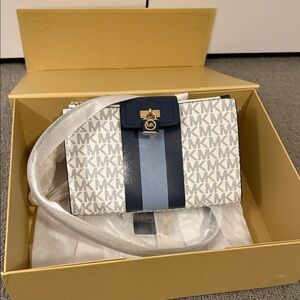 Michael Kors Blue and White Logo Crossbody Bag